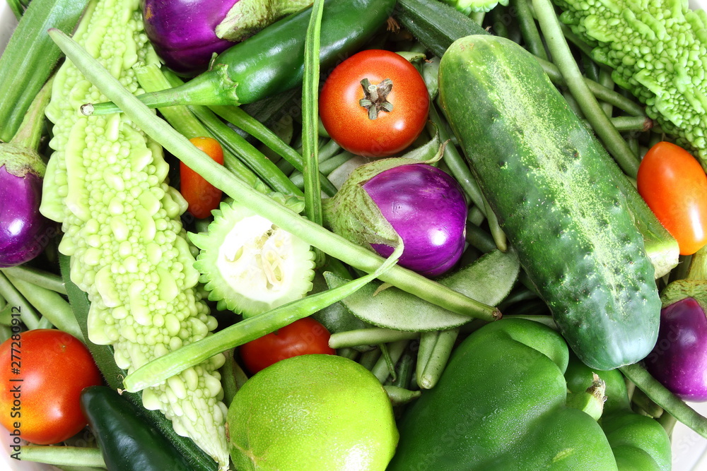 garden fresh mix vegetable in basket top view garden fresh mix vegetable in basket top view