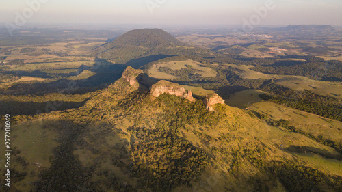 Panoramic with drone of Indian stone in the region of Botucatu. Interior of the state of S  o Paulo. Brazil.