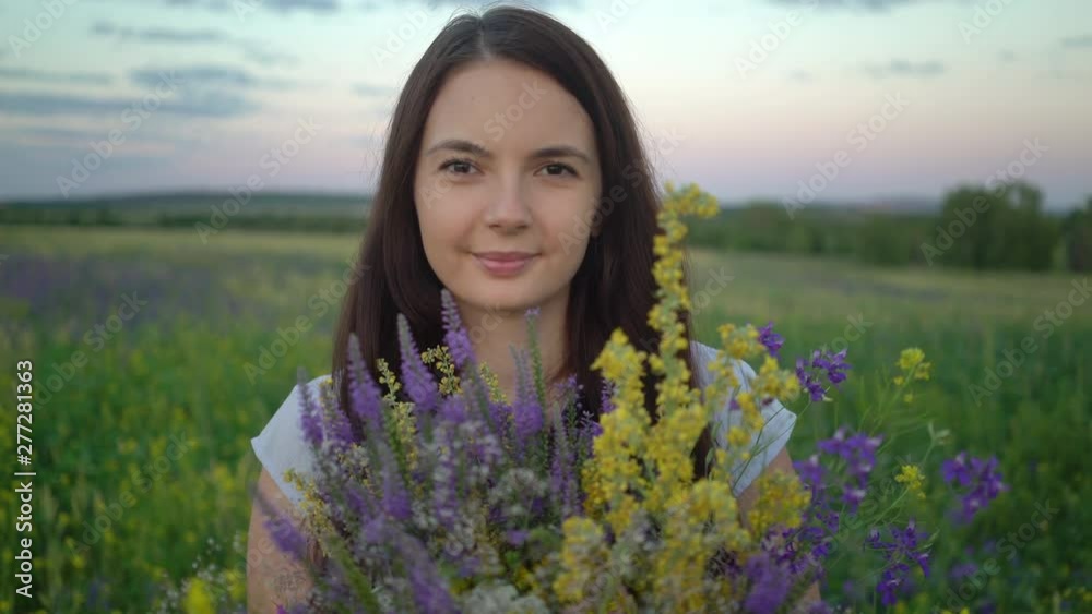 Portrait Woman with Bouquet of Field Flowers Portrait Woman with Bouquet of Field Flowers
