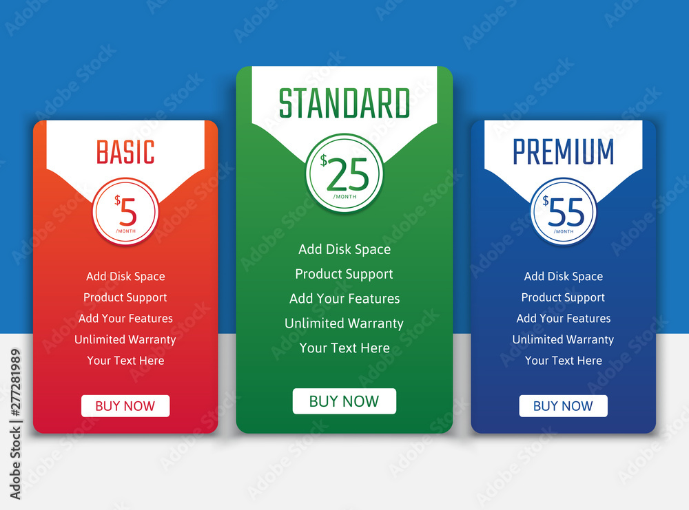 Pricing table in flat design style for your app's websites and applications.Hosting table banner.eps10 Pricing table in flat design style for your app's websites and applications.Hosting table banner.eps10