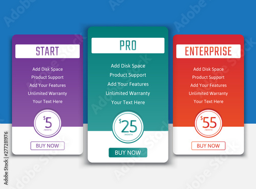 Pricing table in flat design style for your app's websites and applications.Hosting table banner.eps10 