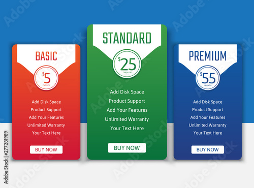 Pricing table in flat design style for your app's websites and applications.Hosting table banner.eps10 