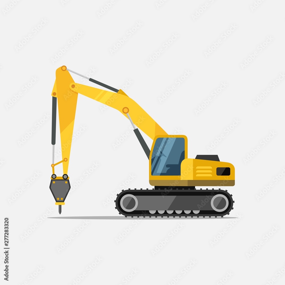 Hydraulic jackhammer special machines for the construction work. vector illustration