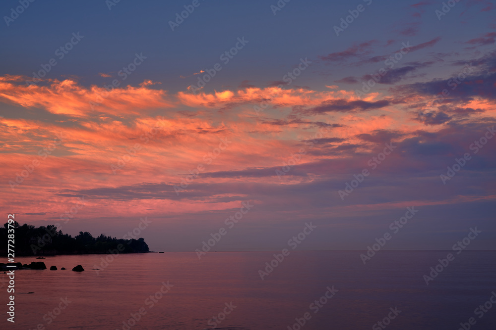 Pink sunset over lake Superior