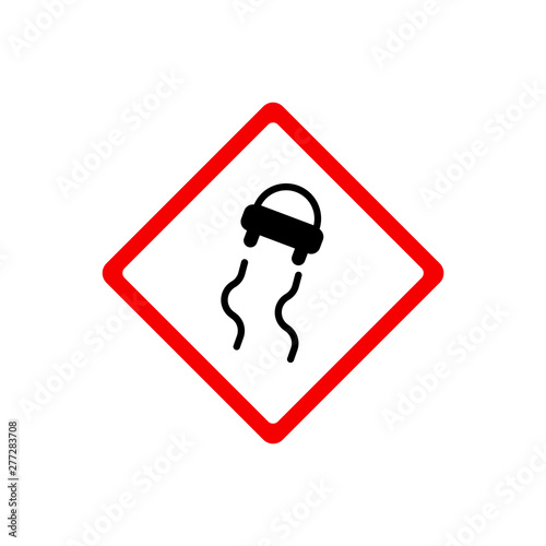 Traffic signs, slippery road. Vector icon
