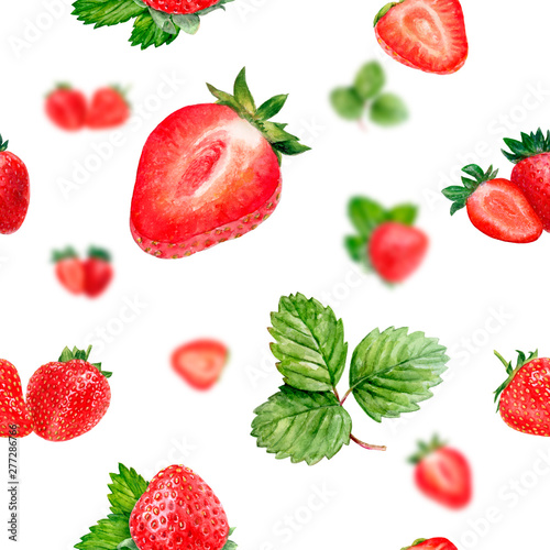 Fototapeta Naklejka Na Ścianę i Meble -  Watercolor hand drawn strawberry isolated seamless pattern.