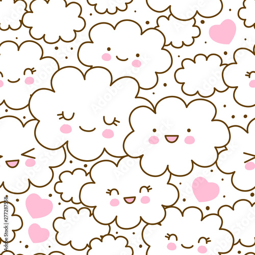 Seamless pattern with cute cartoon clouds for Your kawaii design