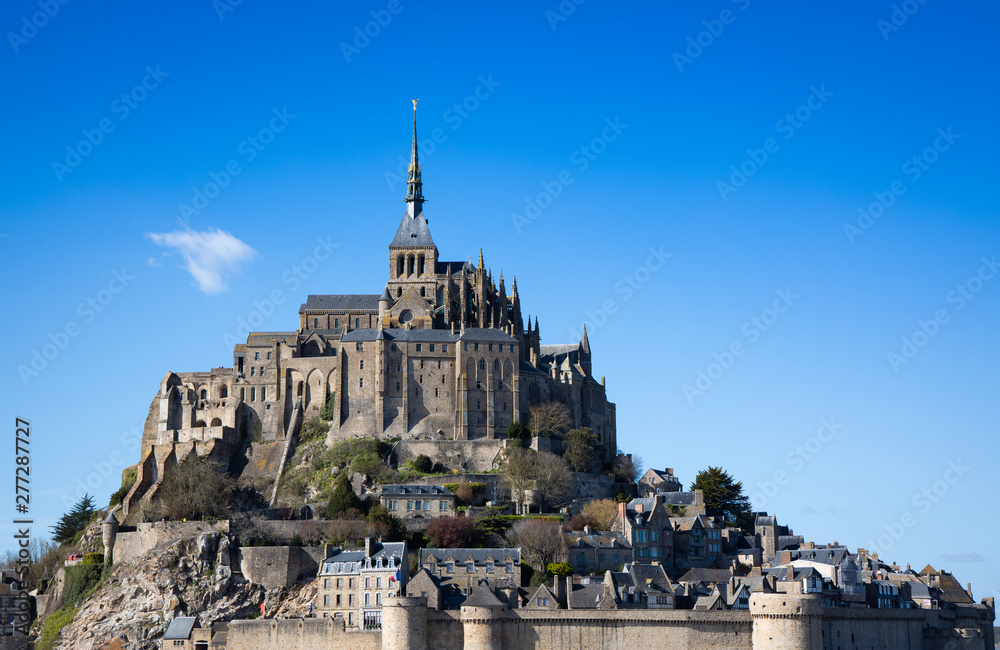 Beautiful view of landmark with blue sky at Mont-Saint-Michel, Normandy, France