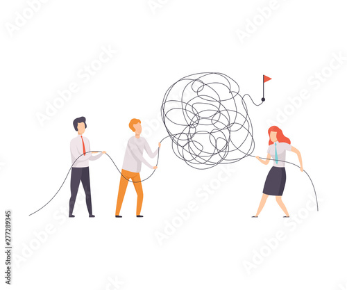 Business Team Searching for Ways to Success Symbol, Office Colleagues Solving Complicated Problem, Teamwork, Cooperation, Partnership Vector Illustration