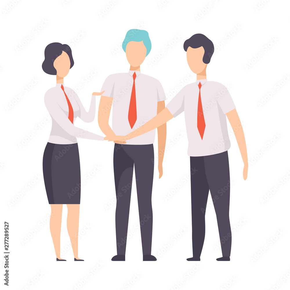 Office Meeting, Business Team Meeting with Their Hands Together, People Working Together in Company, Teamwork, Cooperation, Partnership Vector Illustration Office Meeting, Business Team Meeting with Their Hands Together, People Working Together in Company, Teamwork, Cooperation, Partnership Vector Illustration