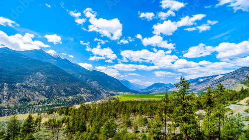 Rugged Mountains along the Fraser River and the Lytton-Lillooet Highway where Highway 12 follows the river for a very scenic drive on the east bank of the Fraser River in British Columbia, Canada