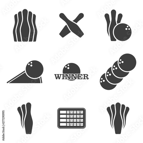 Bowling icons set. Vector on white background