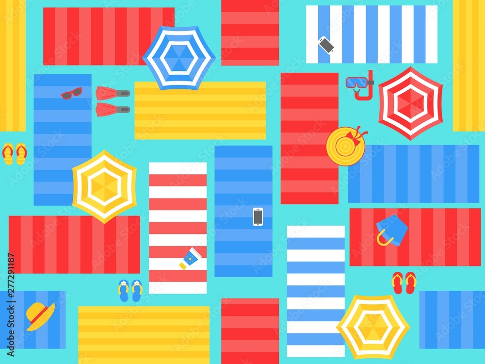 Summer poster, Beach equipment seamless pattern vector