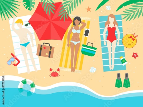 Summer Holiday, Sunbathing on the beach vector