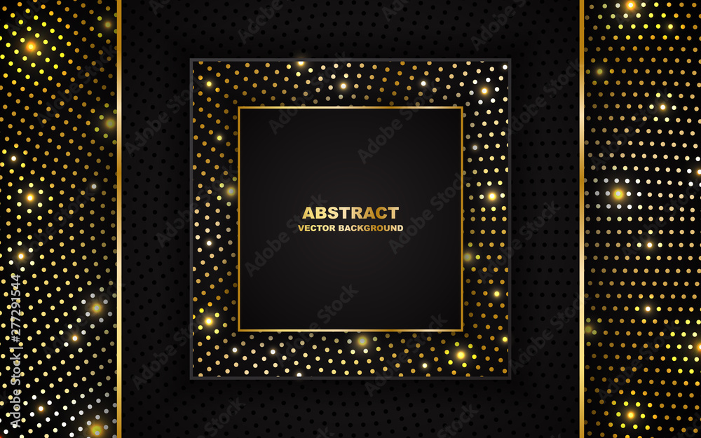 Abstract 3d Modern cover background with black a combination with light golden glitters pattern. Luxury vector design template for use frame event, cover, banner, card, presentation Abstract 3d Modern cover background with black a combination with light golden glitters pattern. Luxury vector design template for use frame event, cover, banner, card, presentation