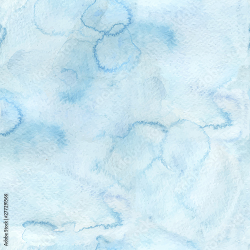 Seamless blue watercolor pattern. Liquid paint on paper. Spray acrylic brush. Vector illustration.