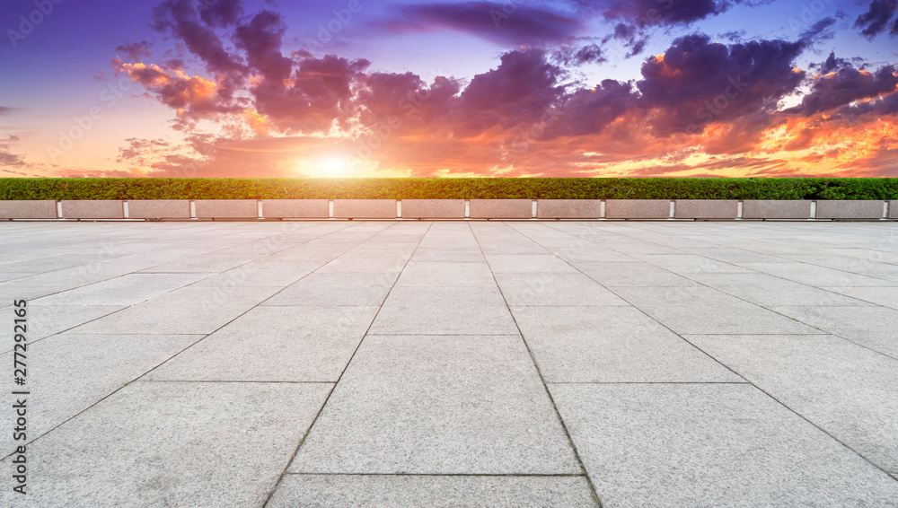 Empty Plaza Bricks and Sky Cloud Landscape..