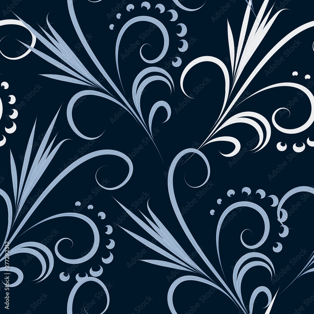 Vector seamless white-blue curls pattern on dark blue background Vector seamless white-blue curls pattern on dark blue background
