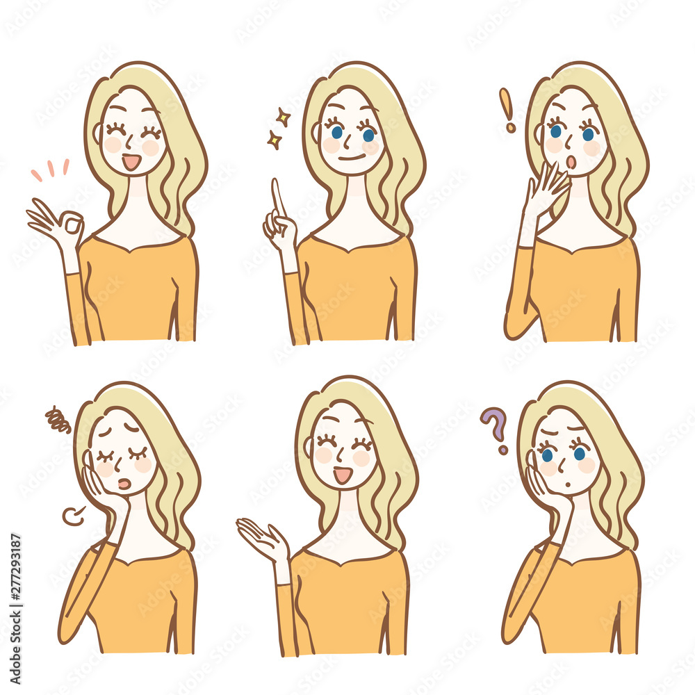 外国人女性の表情イラストセット Stock Vector Adobe Stock