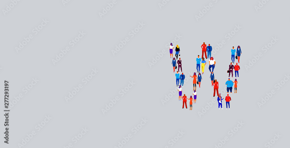 business people crowd forming shape letter W different men women businesspeople group standing together English alphabet concept full length horizontal business people crowd forming shape letter W different men women businesspeople group standing together English alphabet concept full length horizontal