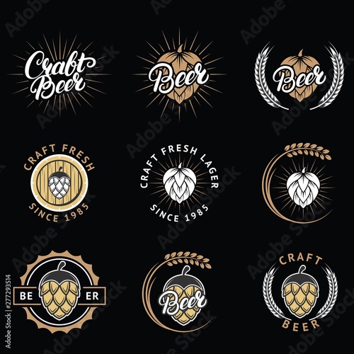 Vector set of craft beer emblems, logos, badges and labels