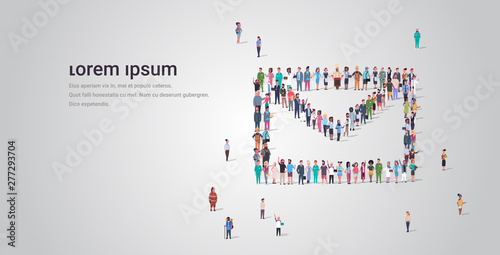 big people crowd standing together in shape of envelope icon different occupation employees group social network communication concept full length horizontal copy space