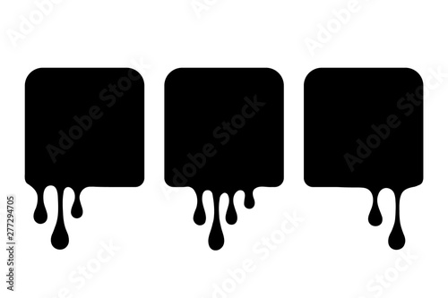 Set of liquid square shapes. Drip drops, square spots, splash shapes, black blobs or liquid black stains isolated collection. Vector illustration.