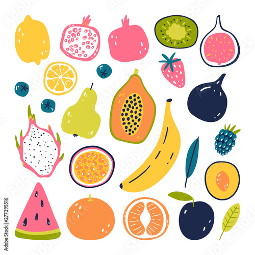 Fototapeta Naklejka Na Ścianę i Meble -  Hand drawn fruits. Vegetarian food. Vector illustration isolated on white background. Eco lifestyle.