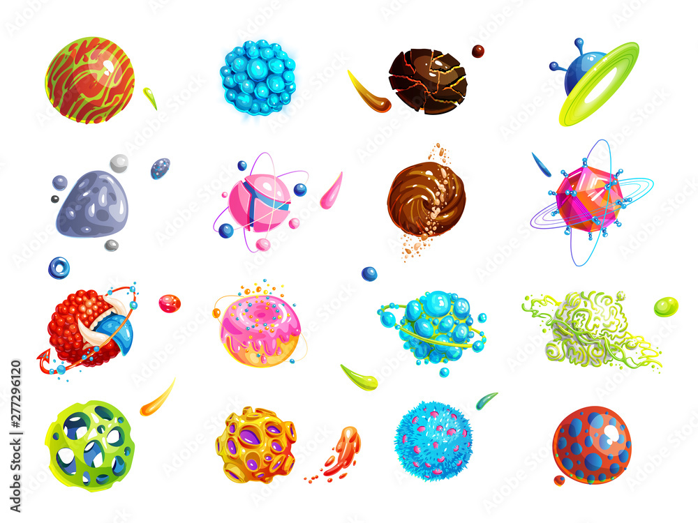 Space planets, asteroid, moon, fantastic world game vector cartoon ...