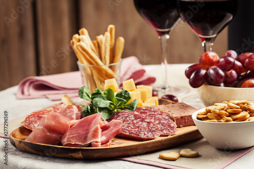 Red wine with charcuterie and cheese