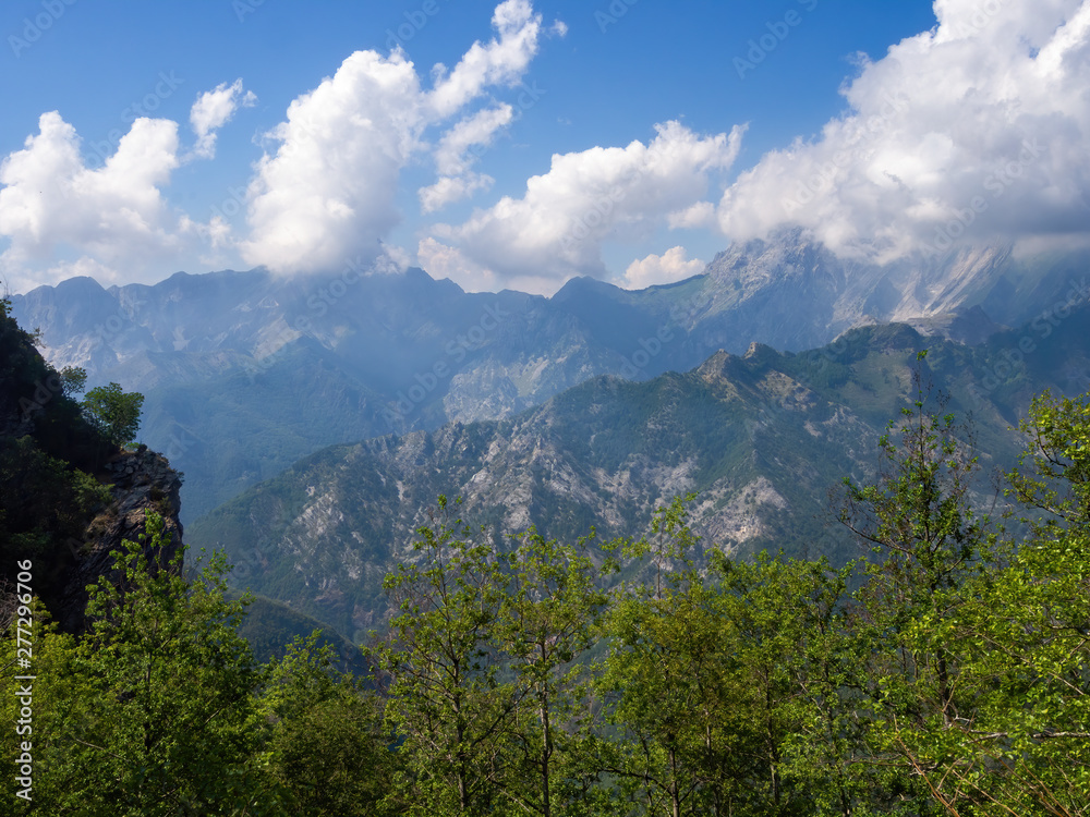 View of the Apuan Alps, Alpi Apuane, near the Vestito Mountain Pass. Massa Carrara, Italy, Europe