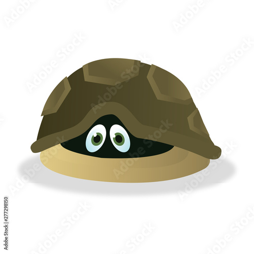 Vector of shy turtle hide away in his shell