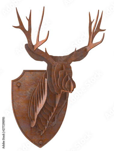 Trophy head of a deer you can hang on the wall without killing an Odocoileus Virginianus... animal-friendly taxidermy! Made of rusty cast iron. Clipping path included.