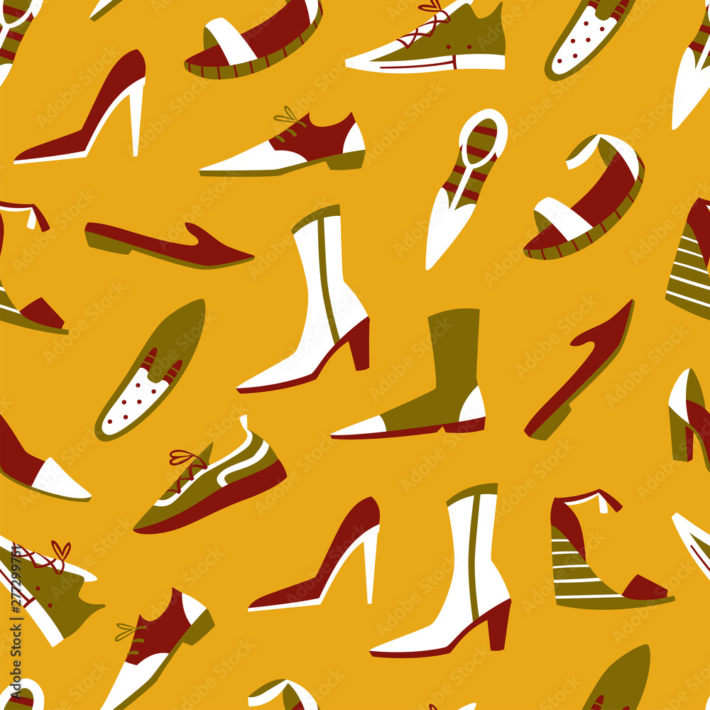 Seamless Pattern with Different Doodle Shoes. Hand Drawn Vector Illustration Seamless Pattern with Different Doodle Shoes. Hand Drawn Vector Illustration
