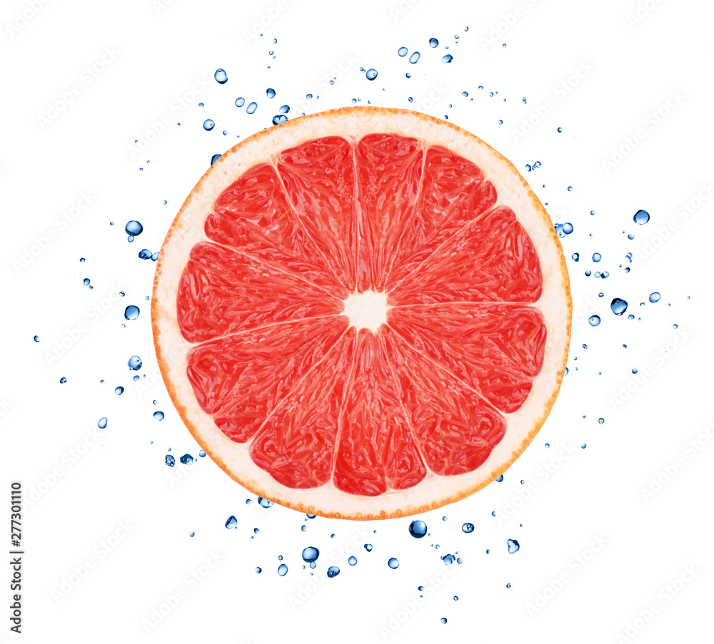 Fresh red grapefruit with water splashes isolated on white background. Fresh red grapefruit with water splashes isolated on white background.