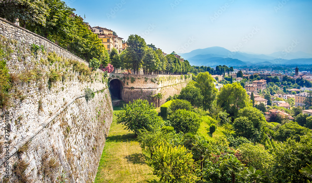 City wall of the old town of Bergamo Lomardei Italy