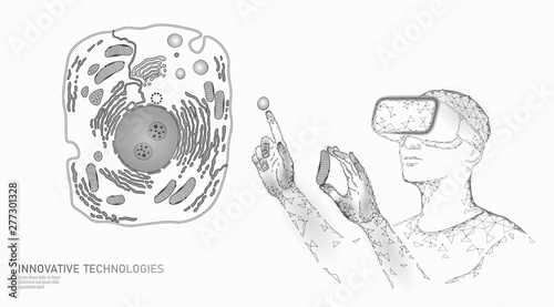 Modern medicine virtual reality cell healing. Artificial cell 3D synthesis animal human designer cell biochemistry. GMO bioethics solution vector illustration