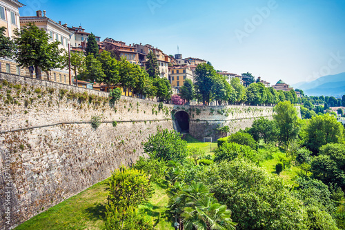 City wall of the old town of Bergamo Lombardy Italy