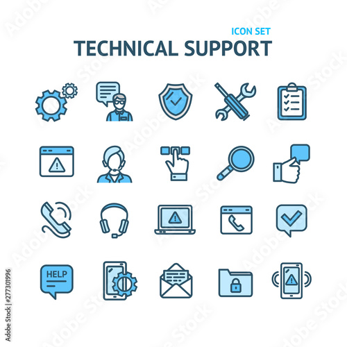 Technical Support Signs Color Thin Line Icon Set. Vector