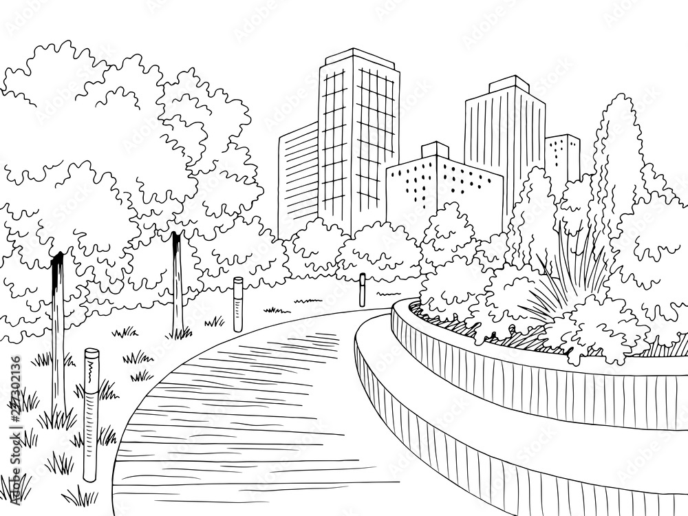 Park graphic black white city landscape sketch illustration vector