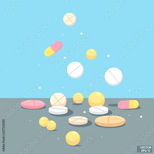 Set of different pills in flat style.