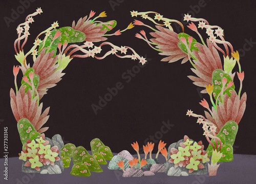 frame of flowers and nature,illustration,space for text,hand draw,wallpaper photo