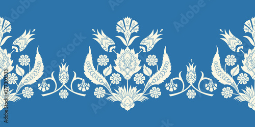 Turkish arabic pattern vector seamless border. Damask texture design with flowers motifs. Arabesque floral texture for wallpaper  home textile and interior decoration.