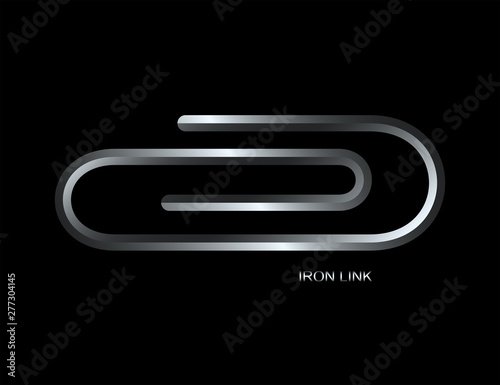 Logo design, emblem. Paper clip icon for apps, web sites and business industry. Metal abstract contour. Silver iron clip. Concept - Reliability. Iron link. Vector.