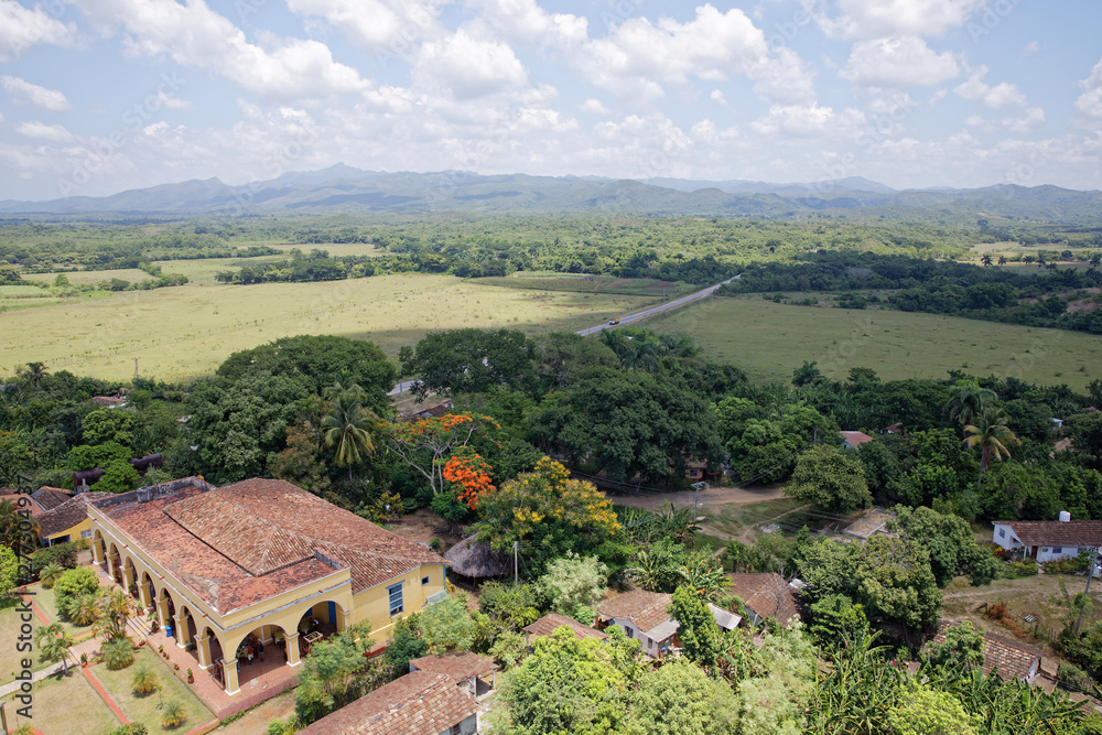 Trinidad, Cuba - July 18, 2018: Valley de los Ingenios or Valley of the Sugar Mills, is a series of three interconnected valleys outside of Trinidad in Cuba Trinidad, Cuba - July 18, 2018: Valley de los Ingenios or Valley of the Sugar Mills, is a series of three interconnected valleys outside of Trinidad in Cuba