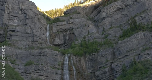 Wide Shot of Bridal Veil Falls at sunset near Salt Lake City in the Provo Canyon in Utah. 4k. photo