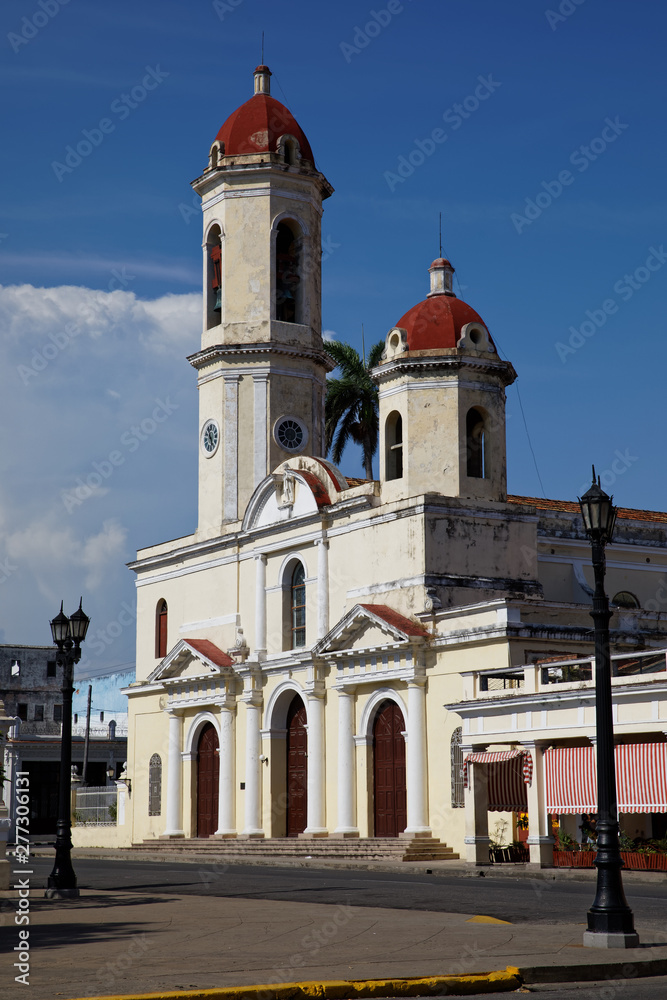 Cienfuegos, Cuba - July 26, 2018: Cathedral of the Immaculate Conception. In 2005 Cienfuegos was listed as a UNESCO World Heritage Site