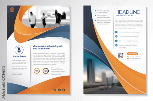 Template vector design for Brochure, AnnualReport, Magazine, Poster, Corporate Presentation, Portfolio, Flyer, infographic, layout modern with Orange color size A4, Front and back, Easy to use.