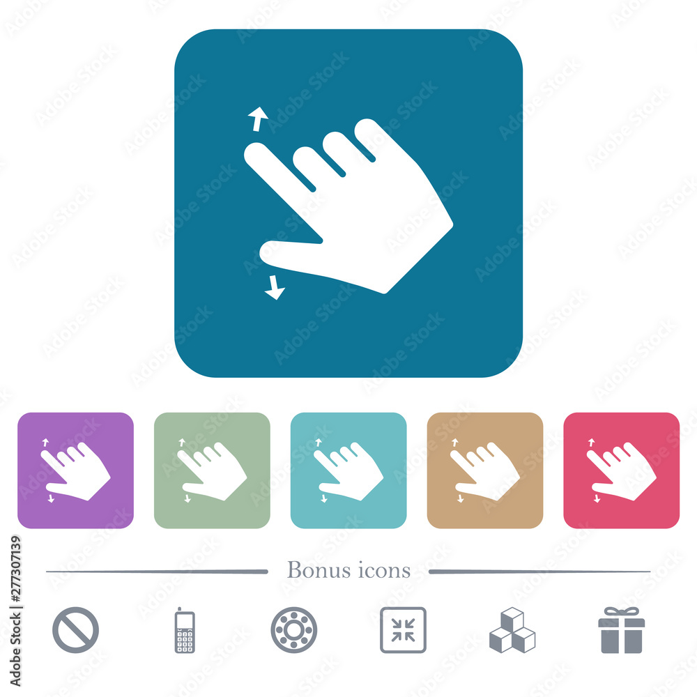 Right handed pinch open gesture flat icons on color rounded square backgrounds Right handed pinch open gesture flat icons on color rounded square backgrounds