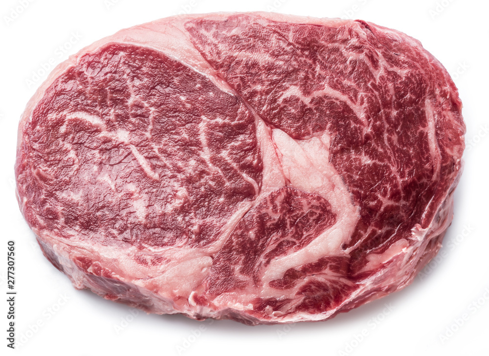 Obraz premium Raw Ribeye steak or beef steak isolated on white background.